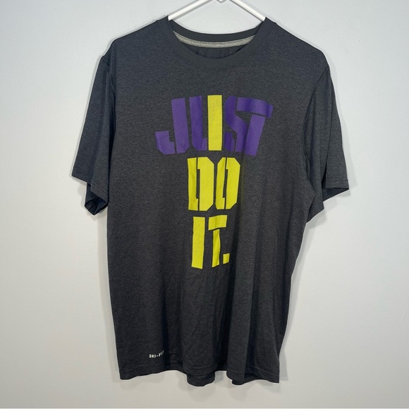 Nike Shirt Mens Large Gray Just Do It Spell Out Dri Fit Crew Neck Active Outdoor - Picture 1 of 9